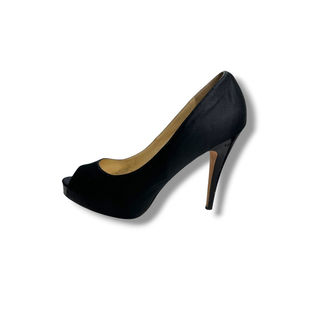 Footcandy Womens Black Satin Peep‎ Toe Platform Stiletto Pumps Heels Size 10B